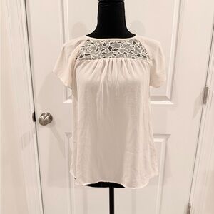 Anthropologie Ivory Blouse with Floral Lace